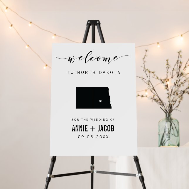North Dakota Map Wedding Welcome Sign, Foam Board (In Situ (Stand))