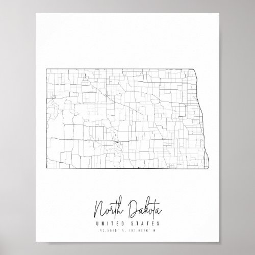 North Dakota Minimal Street Map Poster