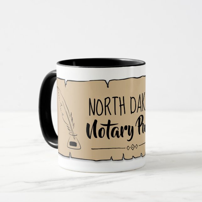 North Dakota Notary Public Scroll Feather Quill Mug (Front Left)