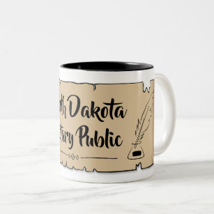 North Dakota Notary Public Scroll Feather Quill Two-Tone Coffee Mug