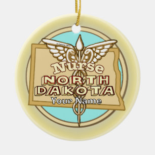 North Dakota Nurse Caduceus  Ceramic Ornament