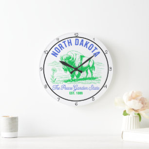 North Dakota Peace Garden State Bison Large Clock