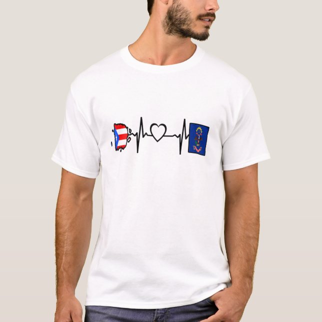 North Dakota Peurto Rico Heartbeat Peurto Rican Fl T-Shirt (Front)