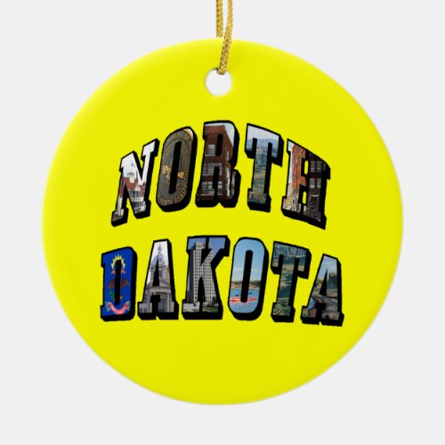 North Dakota Picture Text Ceramic Ornament