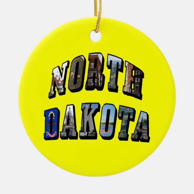 North Dakota Picture Text Ceramic Ornament (Front)