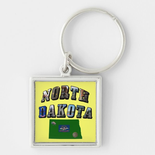 North Dakota Picture Text Keychain (Front)