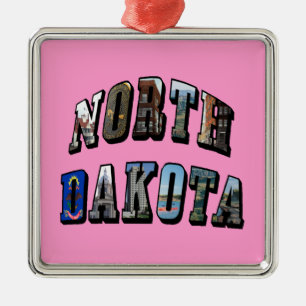 North Dakota Picture Text Metal Ornament