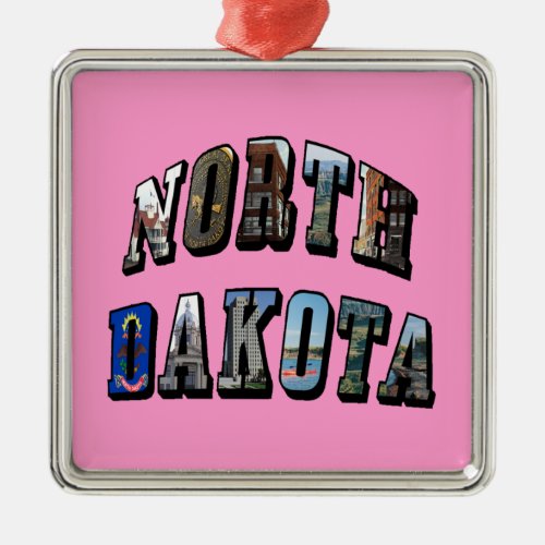 North Dakota Picture Text Metal Ornament