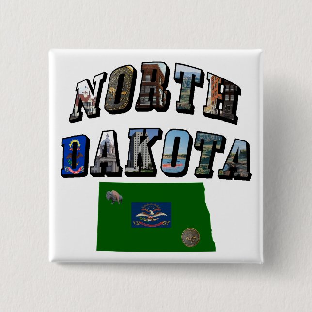 North Dakota Picture Text Pinback Button (Front)