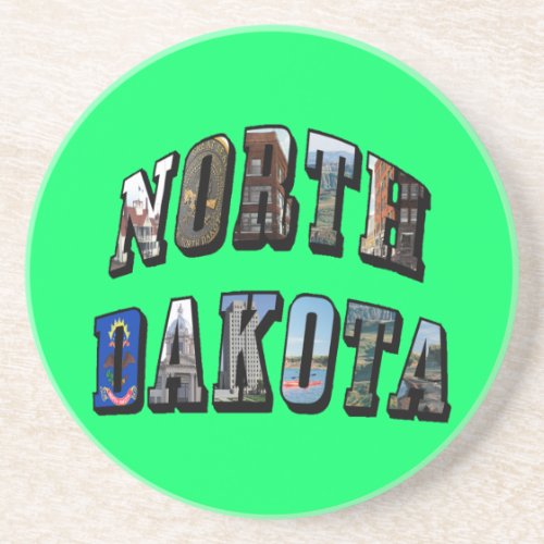 North Dakota Picture Text Sandstone Coaster