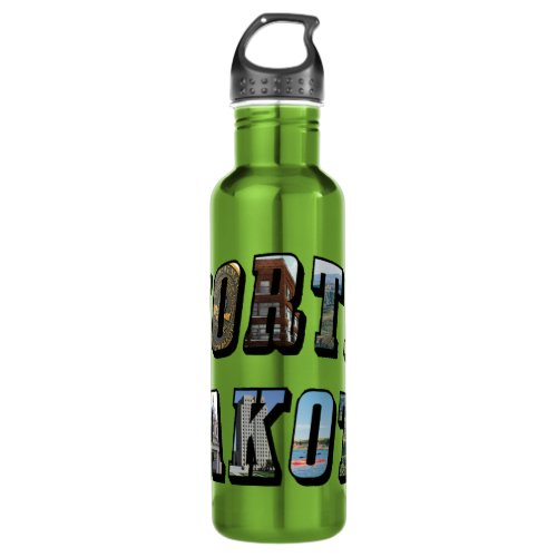 North Dakota Picture Text Stainless Steel Water Bottle