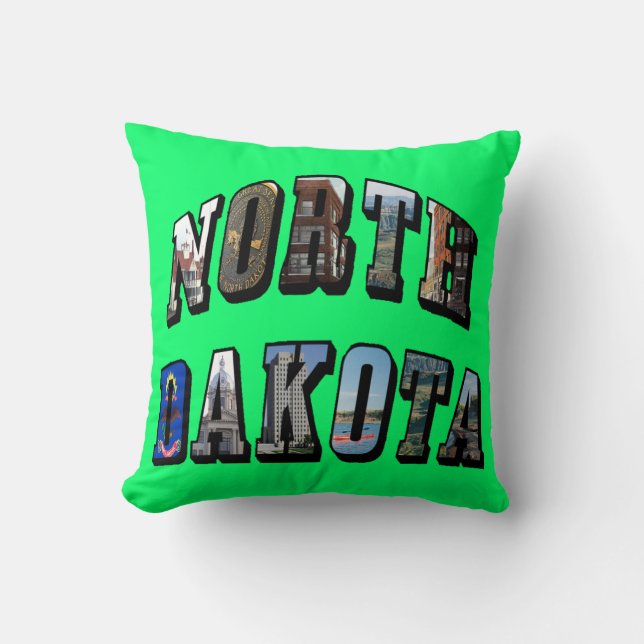 North Dakota Picture Text Throw Pillow (Front)