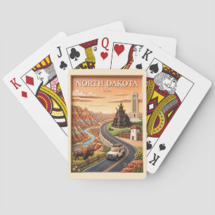 North Dakota Road Trip Badlands Bison Vintage USA Poker Cards