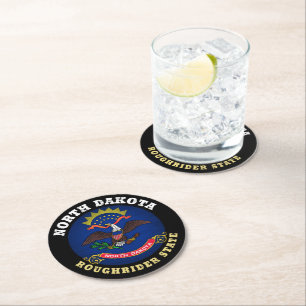 NORTH DAKOTA ROUGHRIDER STATE FLAG  ROUND PAPER COASTER