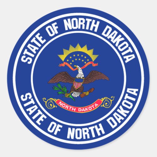 North Dakota Round Emblem Classic Round Sticker