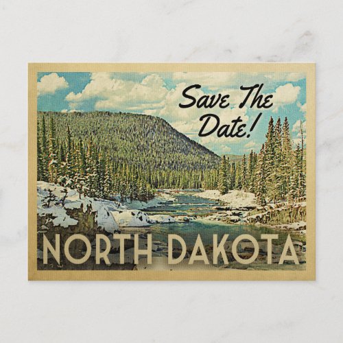 North Dakota Save The Date Mountains River Snow Announcement Postcard