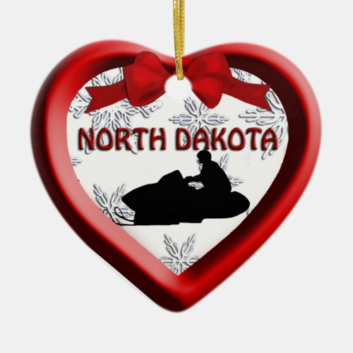 North Dakota Snowmobile Heart Christmas Ornament