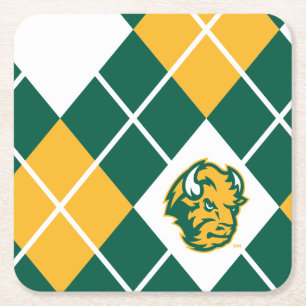 North Dakota State Argyle Pattern Square Paper Coaster