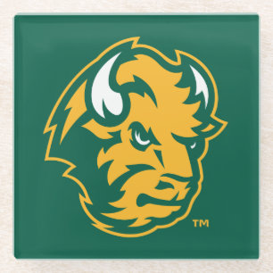 North Dakota State Bison Head Glass Coaster