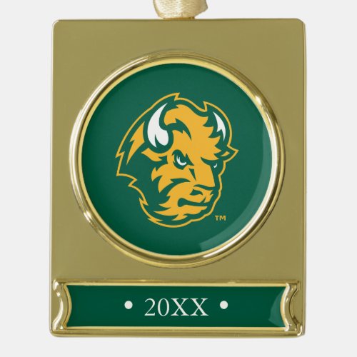 North Dakota State Bison Head Gold Plated Banner Ornament