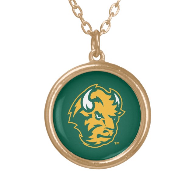 North Dakota State Bison Head Gold Plated Necklace (Front)