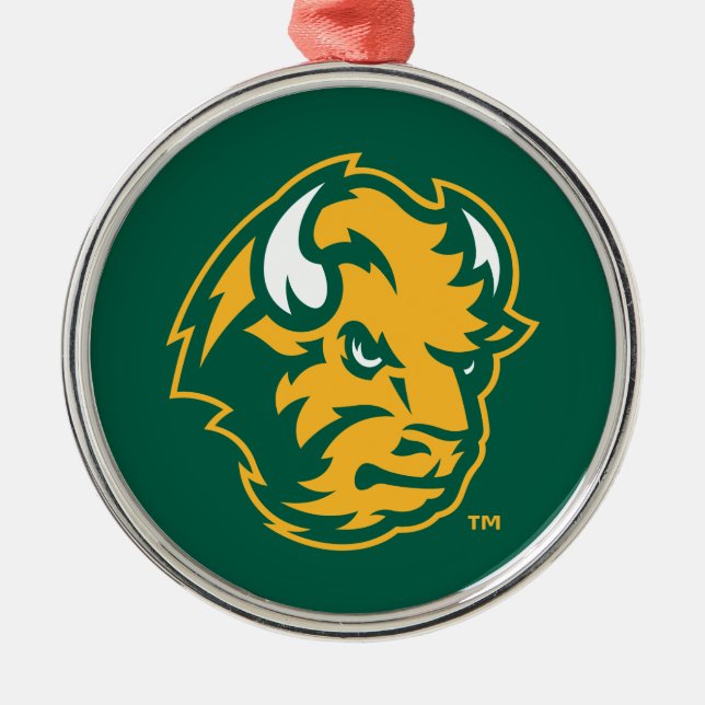 North Dakota State Bison Head Metal Ornament (Front)