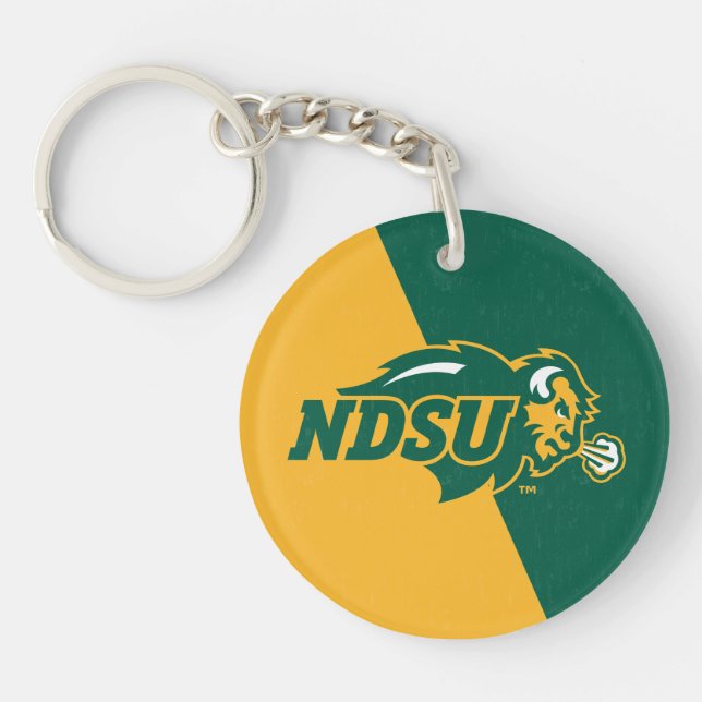 North Dakota State Color Block Distressed Keychain (Front)