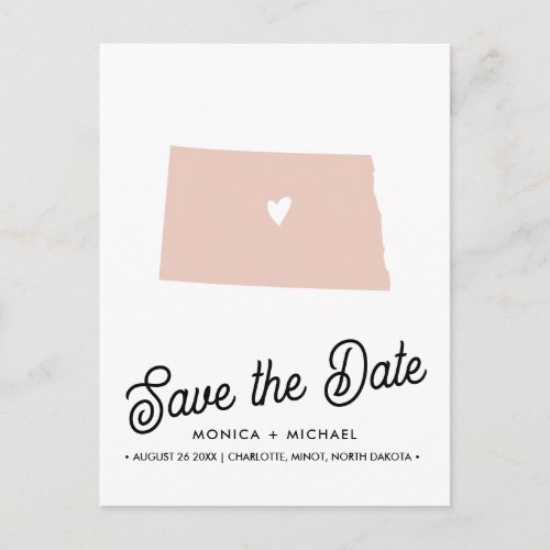 NORTH DAKOTA State Destination Wedding ANY COLOR Announcement Postcard