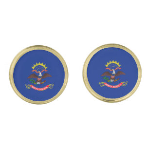 North Dakota State Flag Design Gold Cufflinks