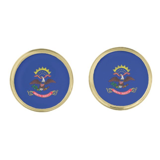 North Dakota State Flag Design Gold Cufflinks (Front)