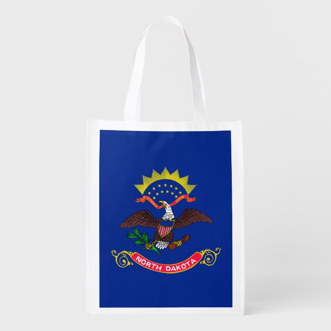 North Dakota State Flag Design Reusable Grocery Bag (Front)