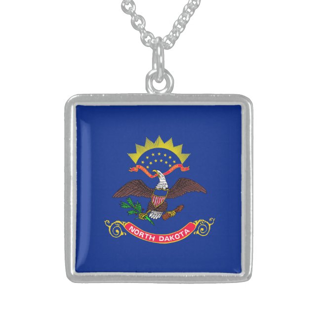 North Dakota State Flag Design Sterling Silver Necklace (Front)