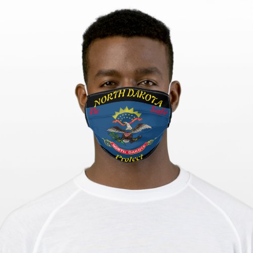 North Dakota State Flag on black Adult Cloth Face Mask