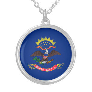 North Dakota State Flag Silver Plated Necklace