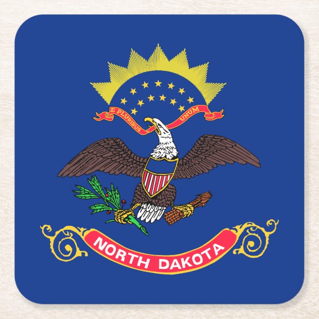 North Dakota State Flag Square Paper Coaster (Front)