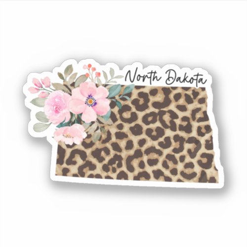 North Dakota State Leopard Print With Flowers Sticker