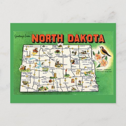North Dakota State Map Postcard