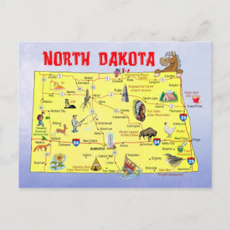 North Dakota State Map Postcard