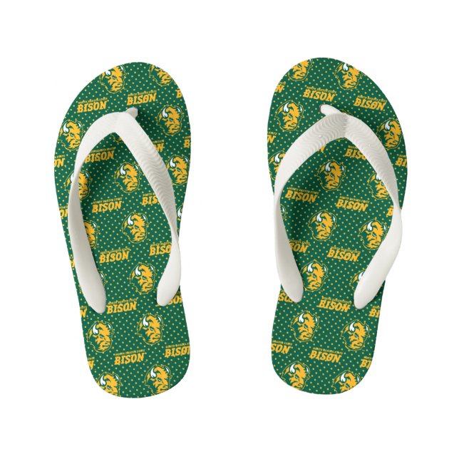North Dakota State Polka Dot Pattern Kid's Flip Flops (Footbed)