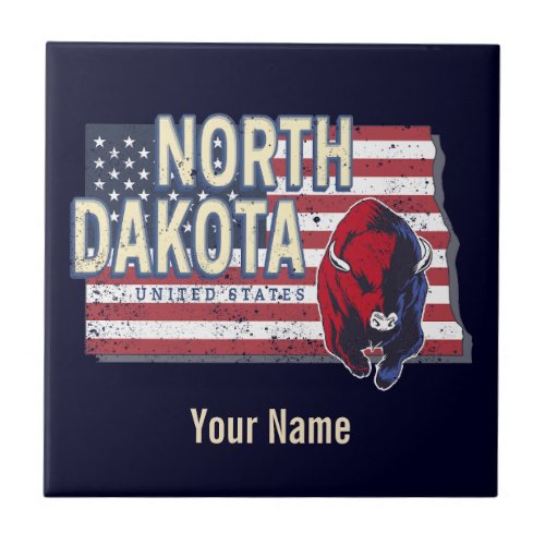 North Dakota State United States Retro Map Vintage Ceramic Tile