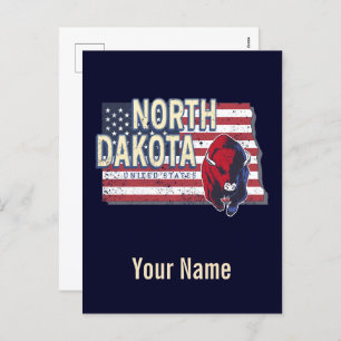 North Dakota State United States Retro Map Vintage Holiday Postcard