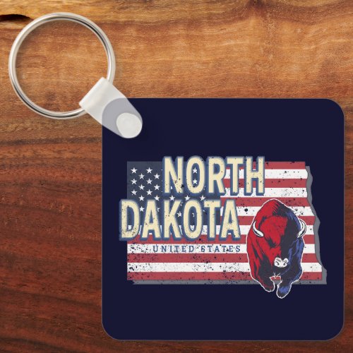 North Dakota State United States Retro Map Vintage Keychain