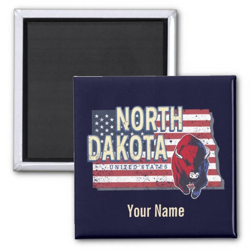 North Dakota State United States Retro Map Vintage Magnet