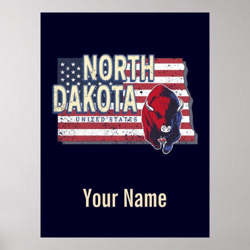 North Dakota State United States Retro Map Vintage Poster