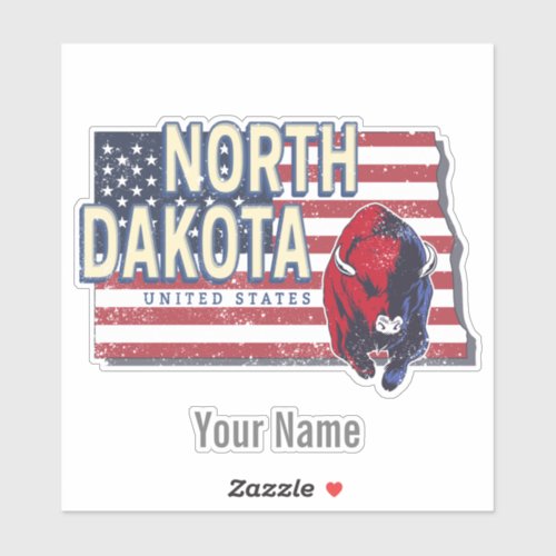 North Dakota State United States Retro Map Vintage Sticker