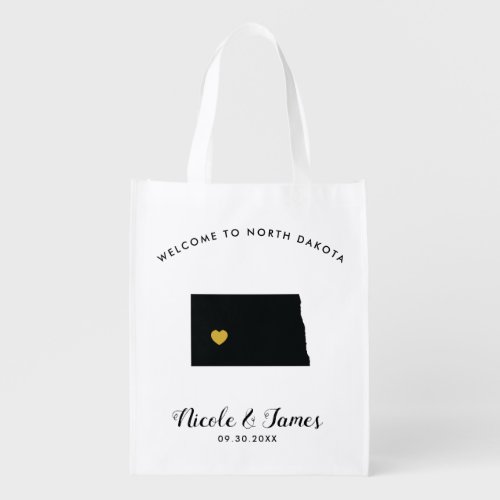 North Dakota Wedding Welcome Bag Black and Gold Grocery Bag