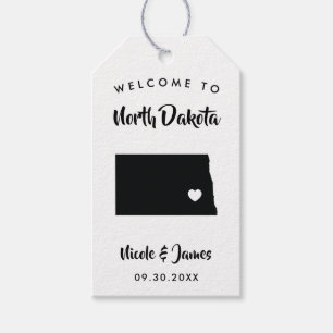 North Dakota Wedding Welcome Bag Tags, Map Gift Tags