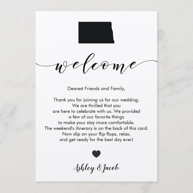 North Dakota Wedding Welcome Letter & Itinerary Program (Front)