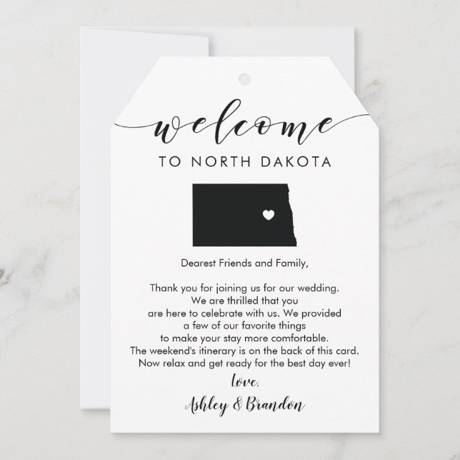North Dakota Wedding Welcome Tag, Letter Itinerary (Front)