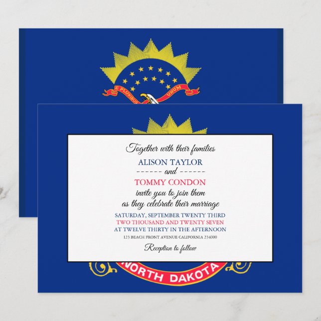 North Dakotan Flag, Flag of North Dakota Wedding Invitation (Front/Back)